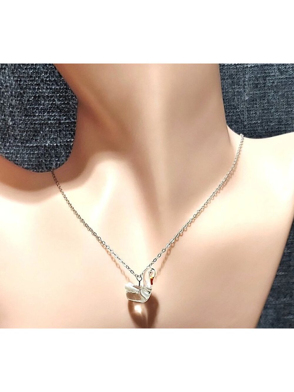 Vtg Sterling Silver Clear Lampwork Glass Swan Pendant Necklace Dainty Choker 16"